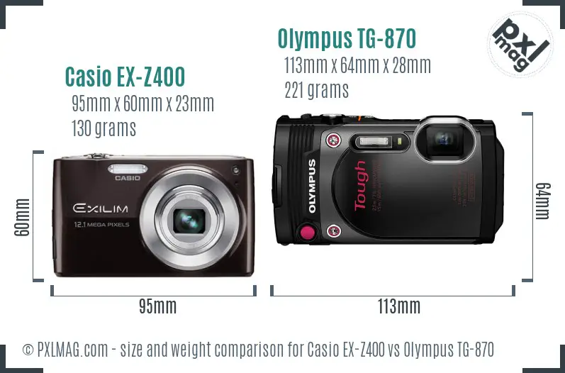 Casio EX-Z400 vs Olympus TG-870 size comparison