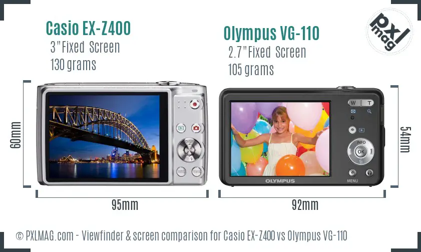 Casio EX-Z400 vs Olympus VG-110 Screen and Viewfinder comparison