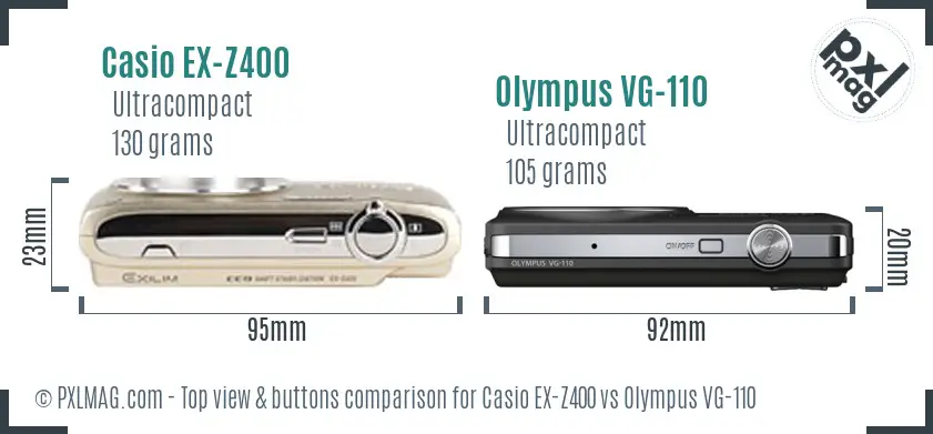 Casio EX-Z400 vs Olympus VG-110 top view buttons comparison