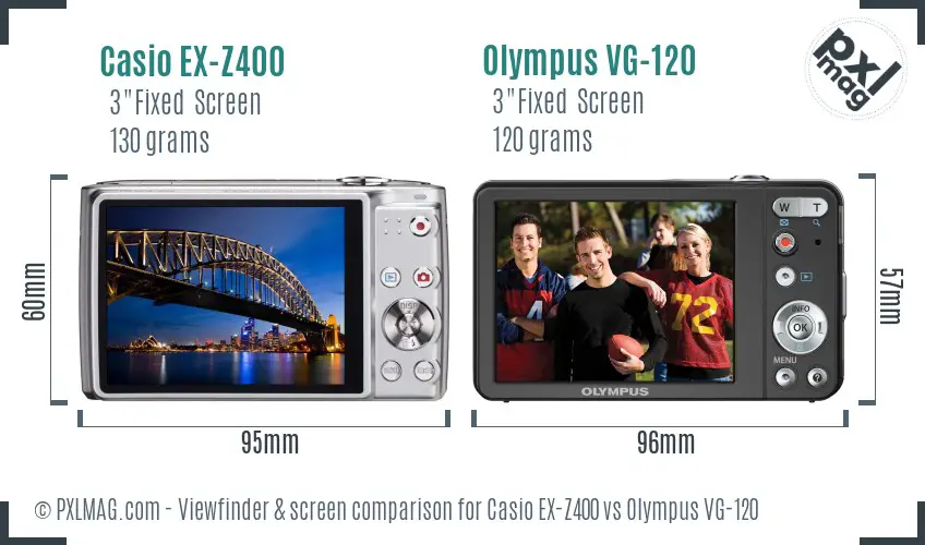 Casio EX-Z400 vs Olympus VG-120 Screen and Viewfinder comparison
