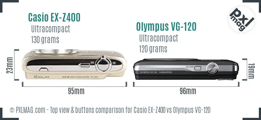 Casio EX-Z400 vs Olympus VG-120 top view buttons comparison