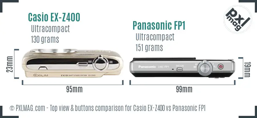 Casio EX-Z400 vs Panasonic FP1 top view buttons comparison