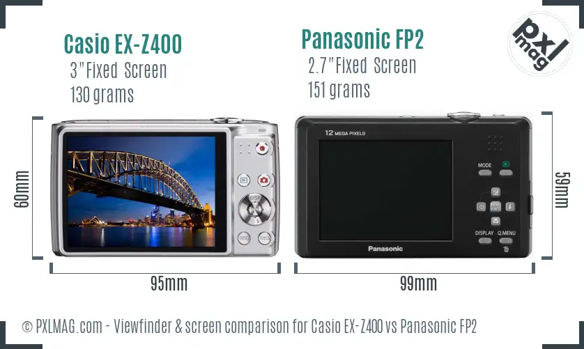Casio EX-Z400 vs Panasonic FP2 Screen and Viewfinder comparison