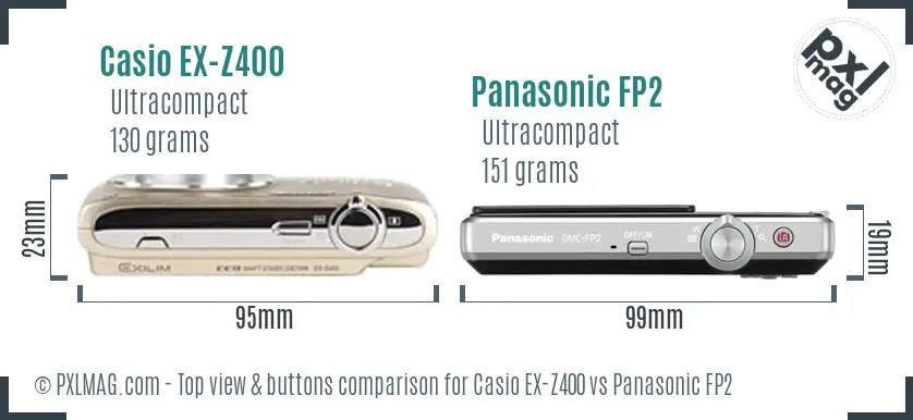 Casio EX-Z400 vs Panasonic FP2 top view buttons comparison