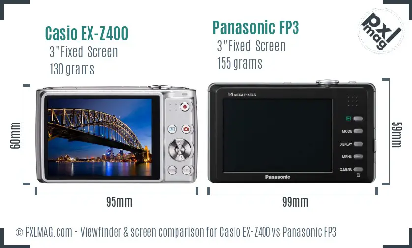 Casio EX-Z400 vs Panasonic FP3 Screen and Viewfinder comparison