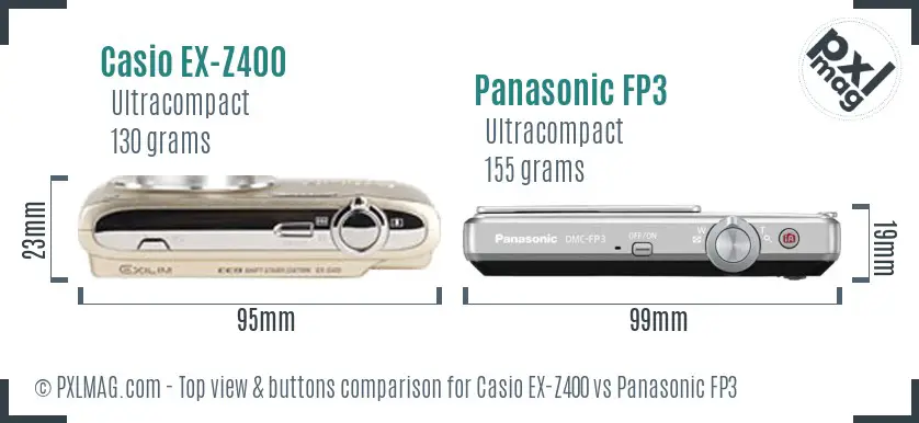 Casio EX-Z400 vs Panasonic FP3 top view buttons comparison