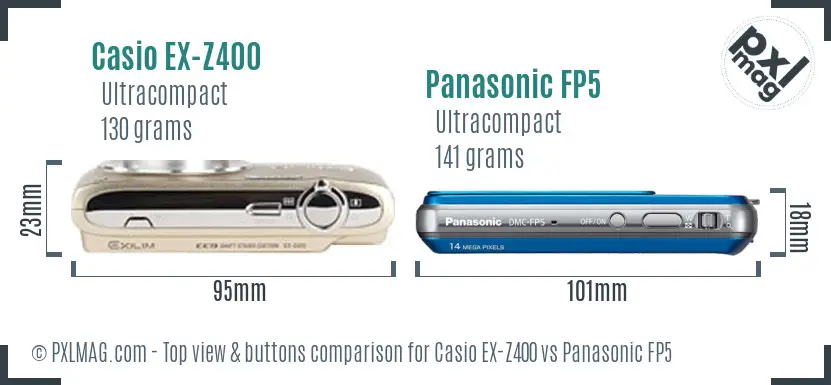 Casio EX-Z400 vs Panasonic FP5 top view buttons comparison