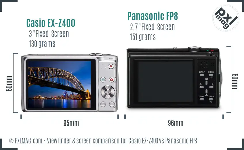 Casio EX-Z400 vs Panasonic FP8 Screen and Viewfinder comparison
