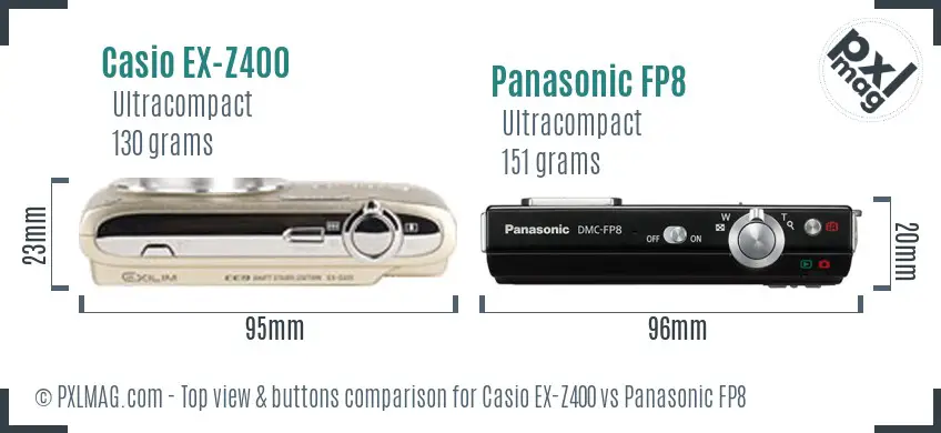 Casio EX-Z400 vs Panasonic FP8 top view buttons comparison