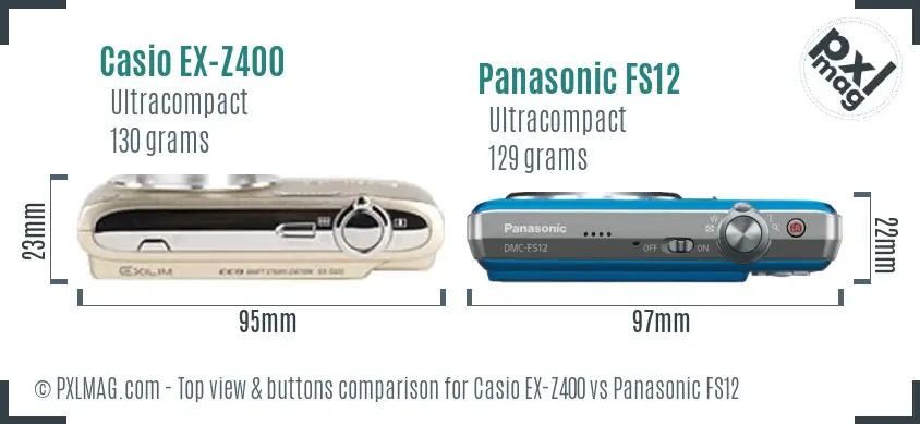 Casio EX-Z400 vs Panasonic FS12 top view buttons comparison