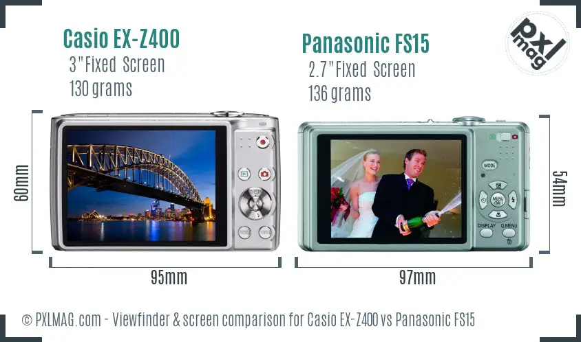 Casio EX-Z400 vs Panasonic FS15 Screen and Viewfinder comparison