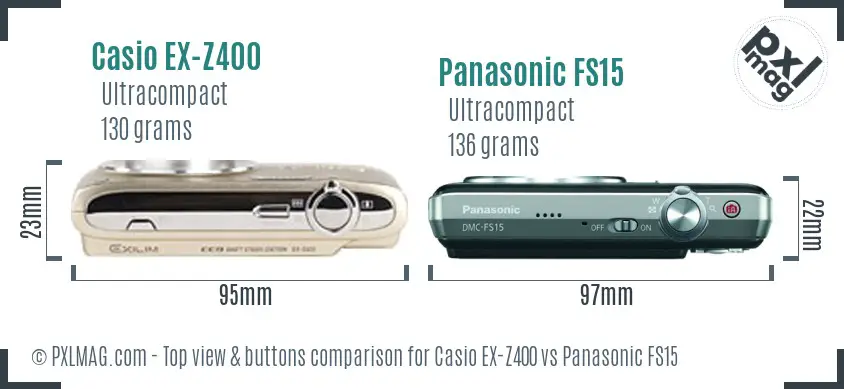 Casio EX-Z400 vs Panasonic FS15 top view buttons comparison