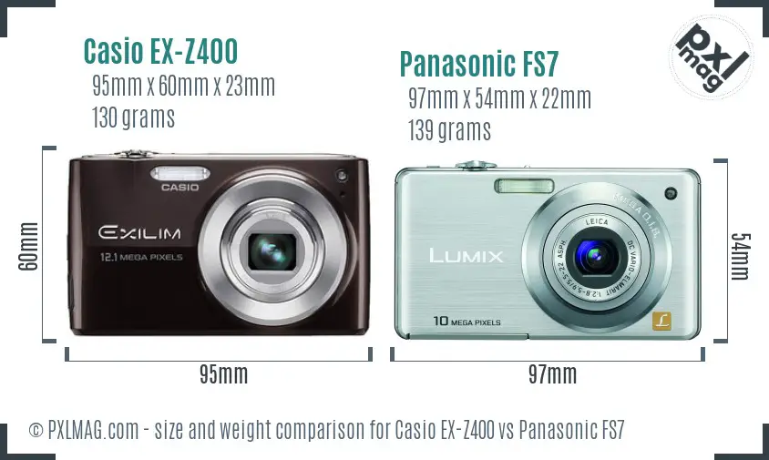 Casio EX-Z400 vs Panasonic FS7 size comparison