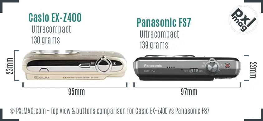Casio EX-Z400 vs Panasonic FS7 top view buttons comparison