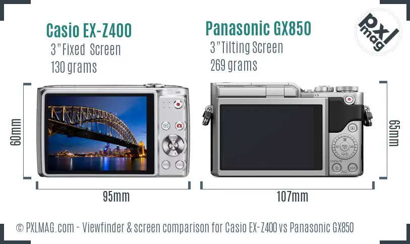 Casio EX-Z400 vs Panasonic GX850 Screen and Viewfinder comparison