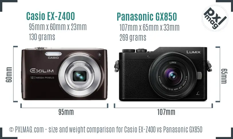 Casio EX-Z400 vs Panasonic GX850 size comparison