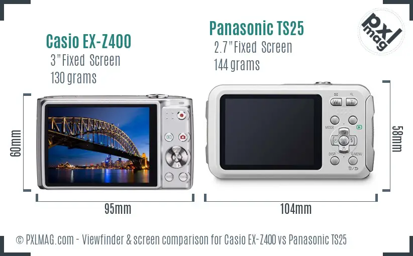 Casio EX-Z400 vs Panasonic TS25 Screen and Viewfinder comparison