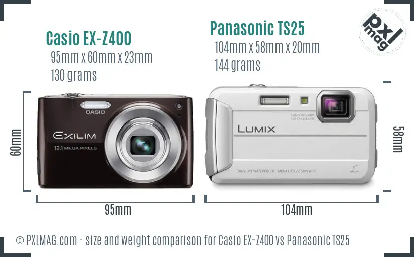 Casio EX-Z400 vs Panasonic TS25 size comparison