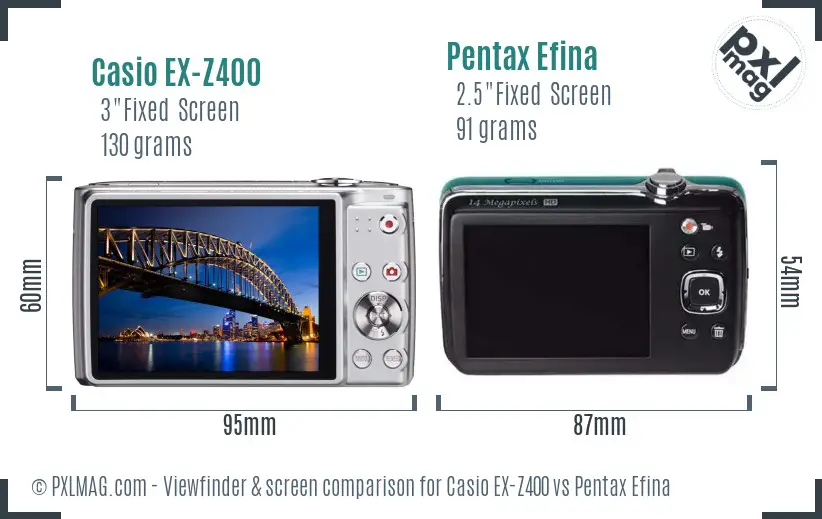 Casio EX-Z400 vs Pentax Efina Screen and Viewfinder comparison