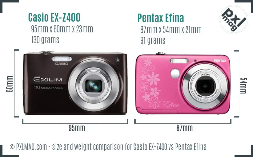 Casio EX-Z400 vs Pentax Efina size comparison