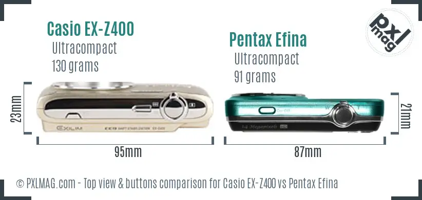 Casio EX-Z400 vs Pentax Efina top view buttons comparison