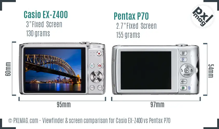 Casio EX-Z400 vs Pentax P70 Screen and Viewfinder comparison