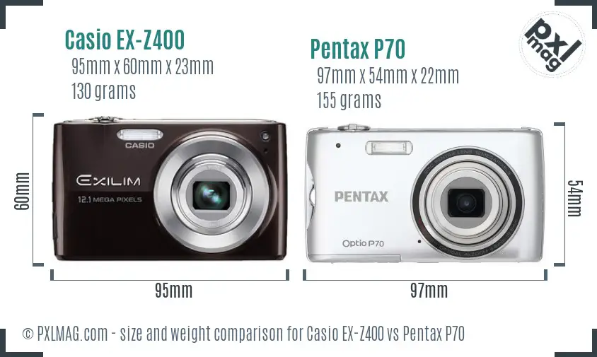 Casio EX-Z400 vs Pentax P70 size comparison