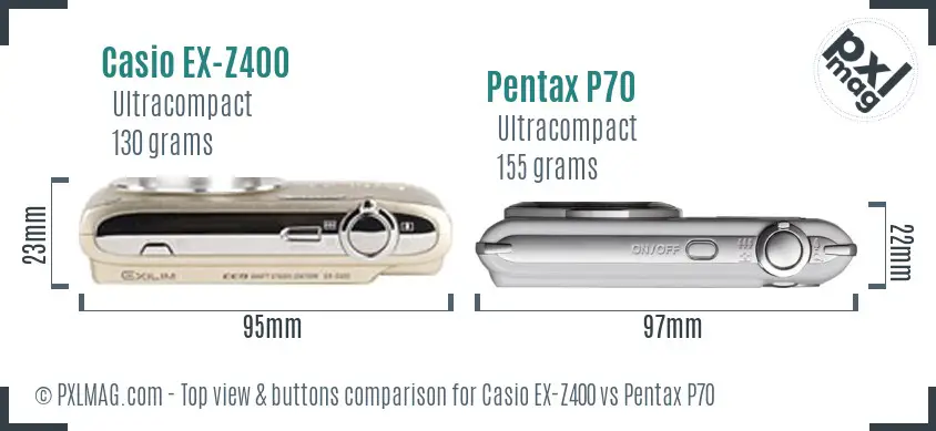 Casio EX-Z400 vs Pentax P70 top view buttons comparison