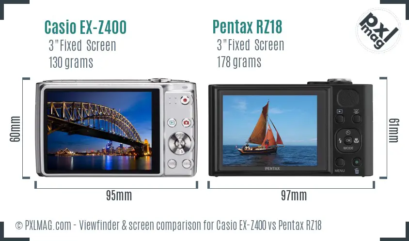 Casio EX-Z400 vs Pentax RZ18 Screen and Viewfinder comparison