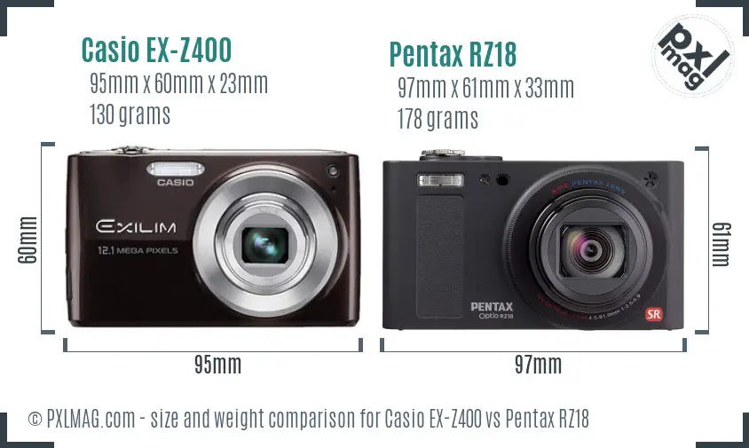 Casio EX-Z400 vs Pentax RZ18 size comparison