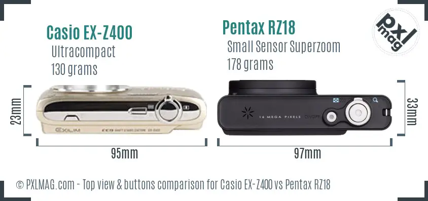 Casio EX-Z400 vs Pentax RZ18 top view buttons comparison