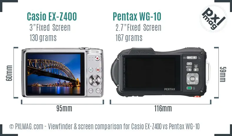 Casio EX-Z400 vs Pentax WG-10 Screen and Viewfinder comparison