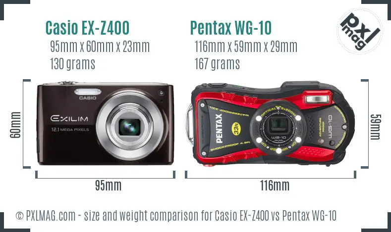 Casio EX-Z400 vs Pentax WG-10 size comparison