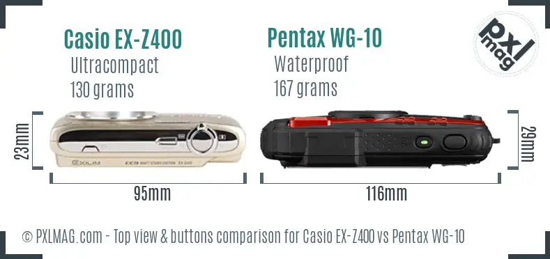 Casio EX-Z400 vs Pentax WG-10 top view buttons comparison