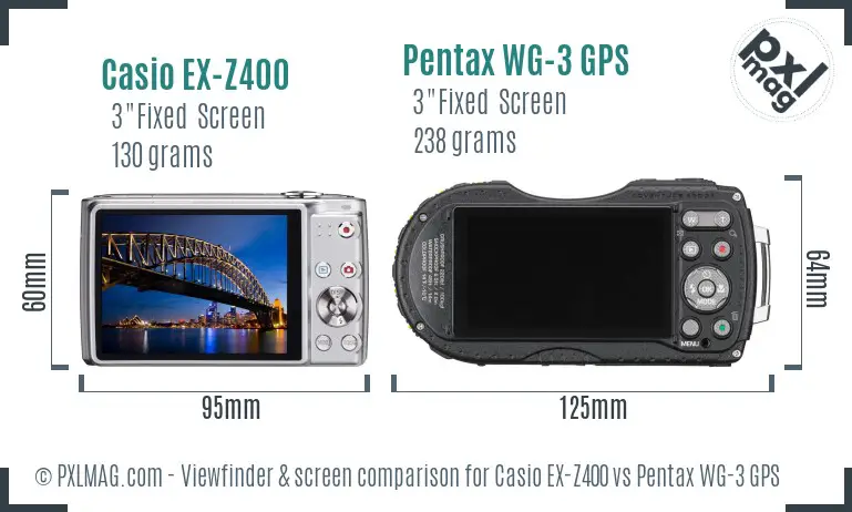 Casio EX-Z400 vs Pentax WG-3 GPS Screen and Viewfinder comparison