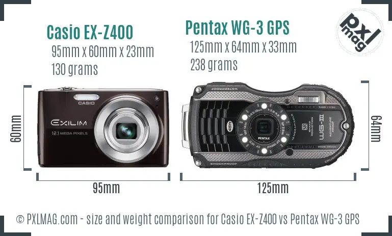 Casio EX-Z400 vs Pentax WG-3 GPS size comparison