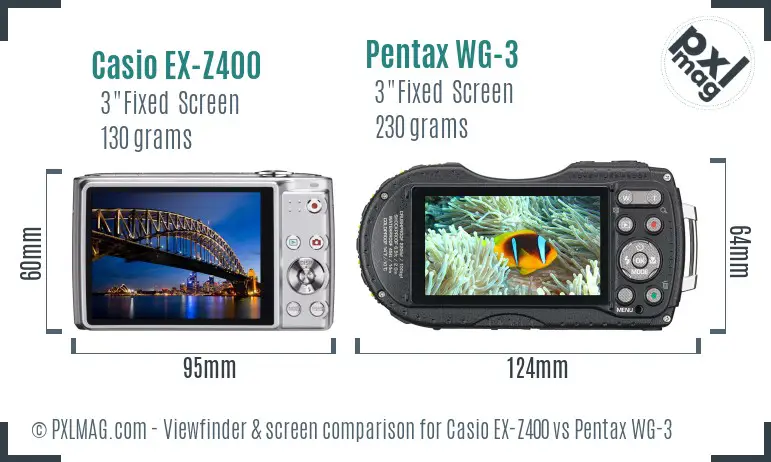 Casio EX-Z400 vs Pentax WG-3 Screen and Viewfinder comparison