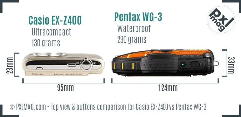 Casio EX-Z400 vs Pentax WG-3 top view buttons comparison