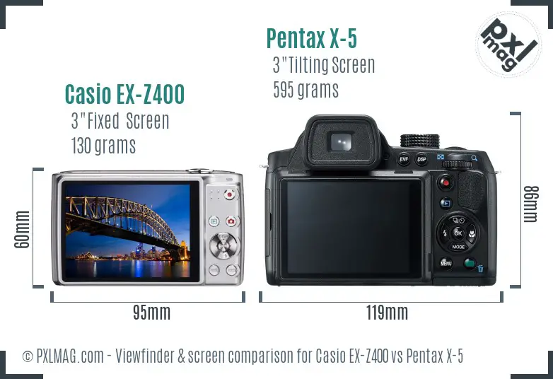 Casio EX-Z400 vs Pentax X-5 Screen and Viewfinder comparison