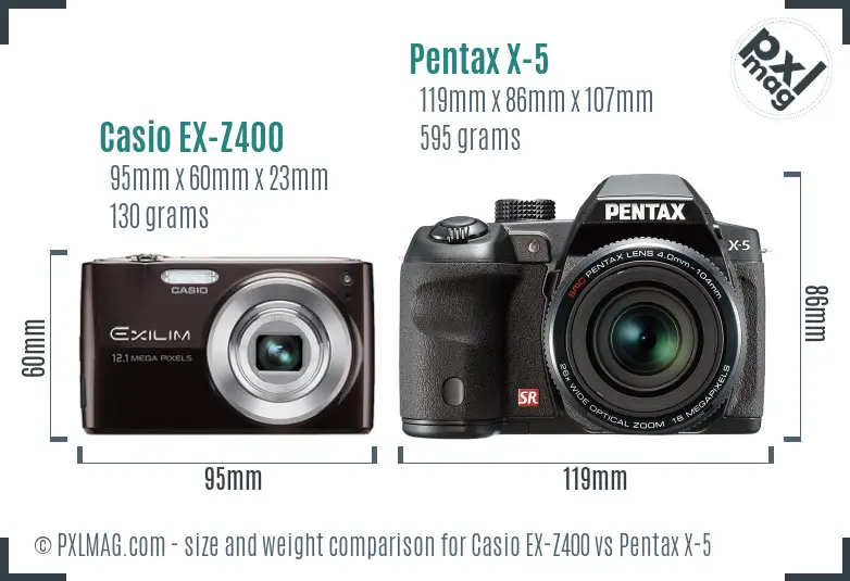 Casio EX-Z400 vs Pentax X-5 size comparison