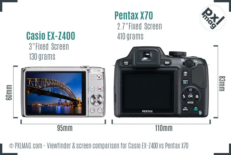 Casio EX-Z400 vs Pentax X70 Screen and Viewfinder comparison