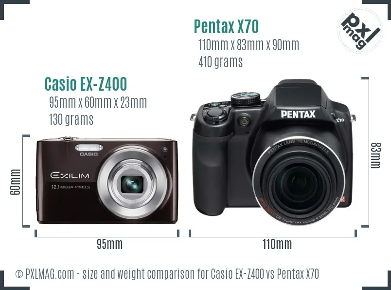 Casio EX-Z400 vs Pentax X70 size comparison