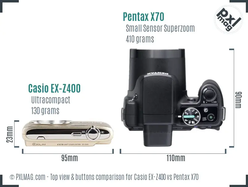 Casio EX-Z400 vs Pentax X70 top view buttons comparison