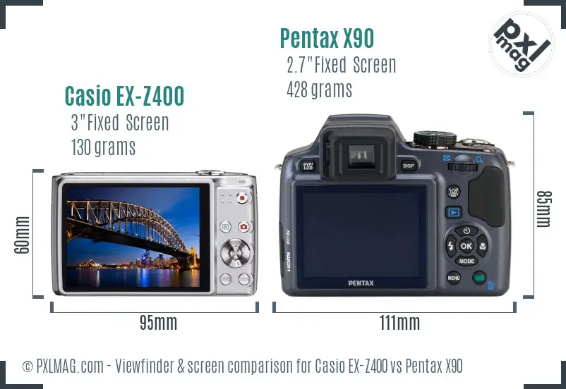 Casio EX-Z400 vs Pentax X90 Screen and Viewfinder comparison