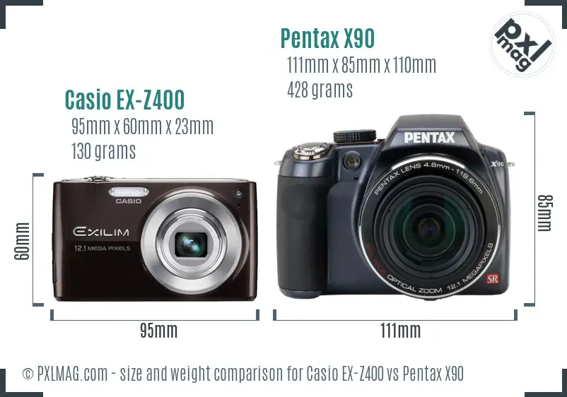 Casio EX-Z400 vs Pentax X90 size comparison