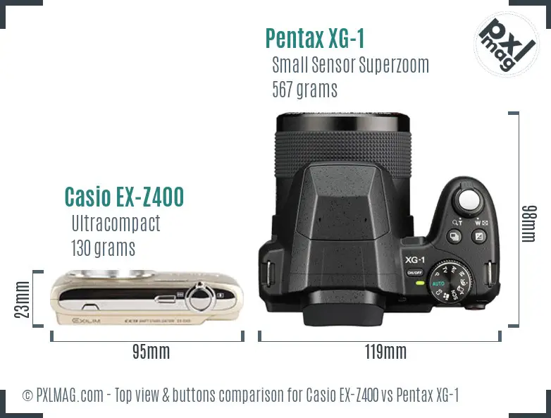 Casio EX-Z400 vs Pentax XG-1 top view buttons comparison