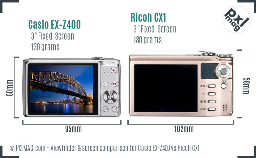 Casio EX-Z400 vs Ricoh CX1 Screen and Viewfinder comparison Casio EX-Z400 vs Ricoh CX1 Screen and Viewfinder comparison