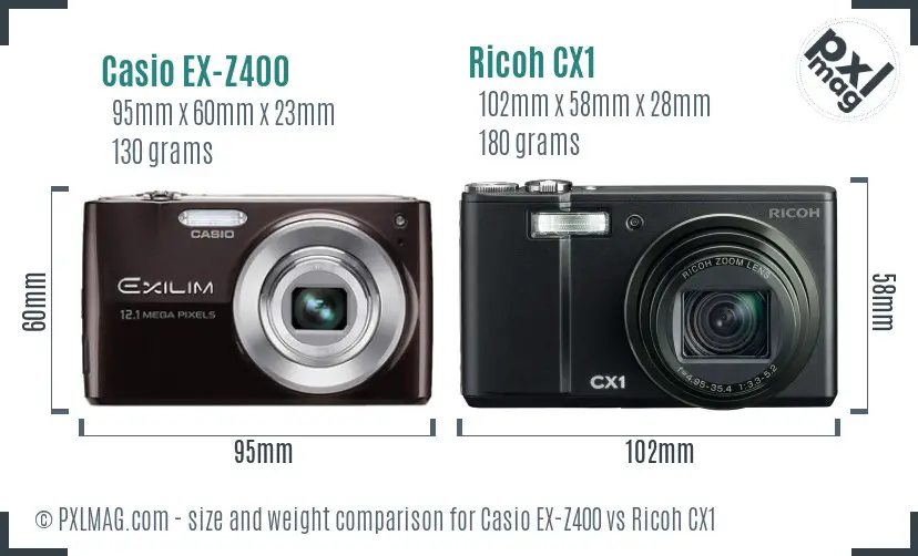 Casio EX-Z400 vs Ricoh CX1 size comparison Casio EX-Z400 vs Ricoh CX1 size comparison