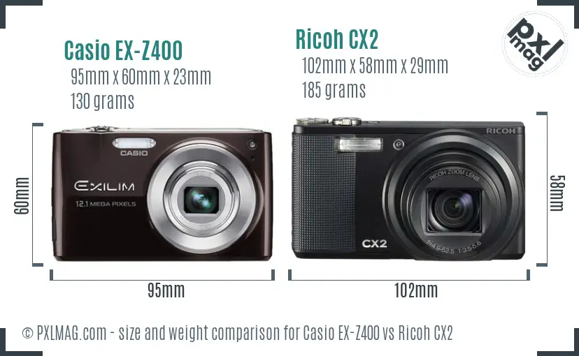 Casio EX-Z400 vs Ricoh CX2 size comparison Casio EX-Z400 vs Ricoh CX2 size comparison