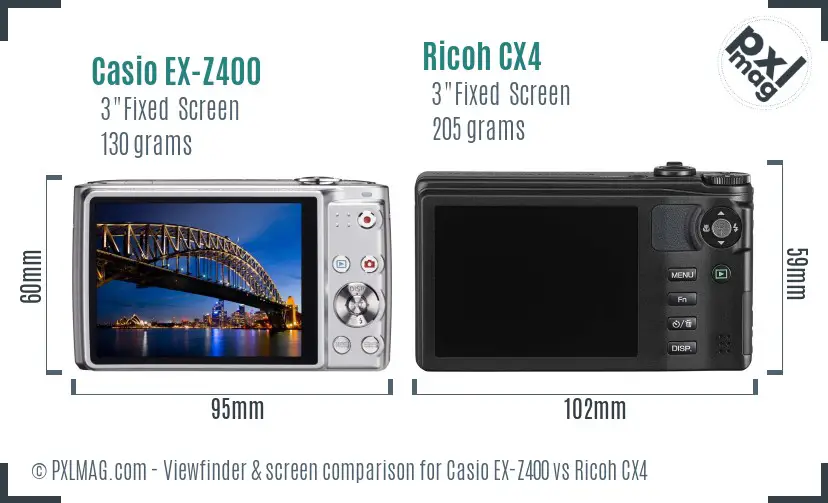 Casio EX-Z400 vs Ricoh CX4 Screen and Viewfinder comparison